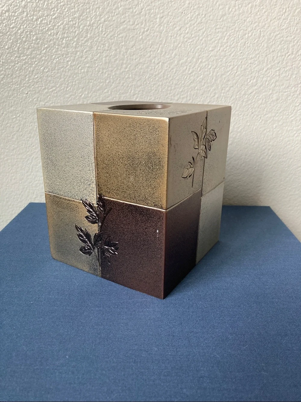 Croscill Home tissue Box cover Lancaster Leaf Motif Metallic Hand Painted